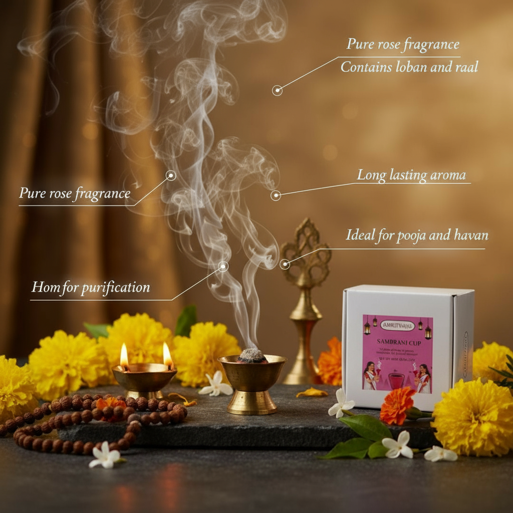 Rose Fragrance Sambrani Havan Cups with Loban